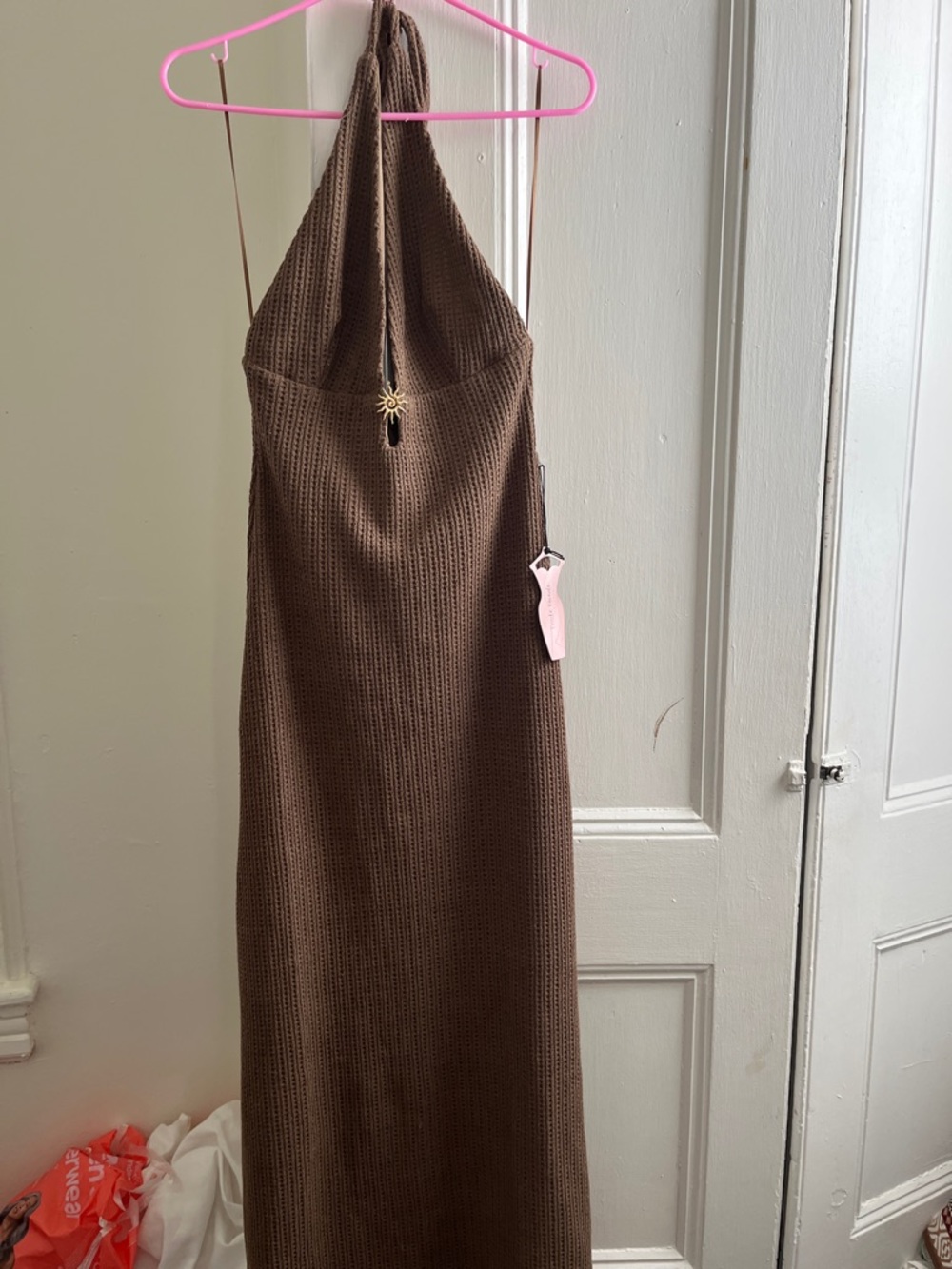 Haute Monde Chocolate Brown Backless Halter Maxi Dress